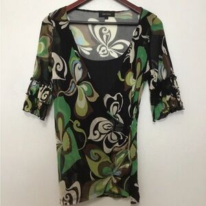 Karen Kane Y2K Sheer Tank Top Ruffle Sleeves